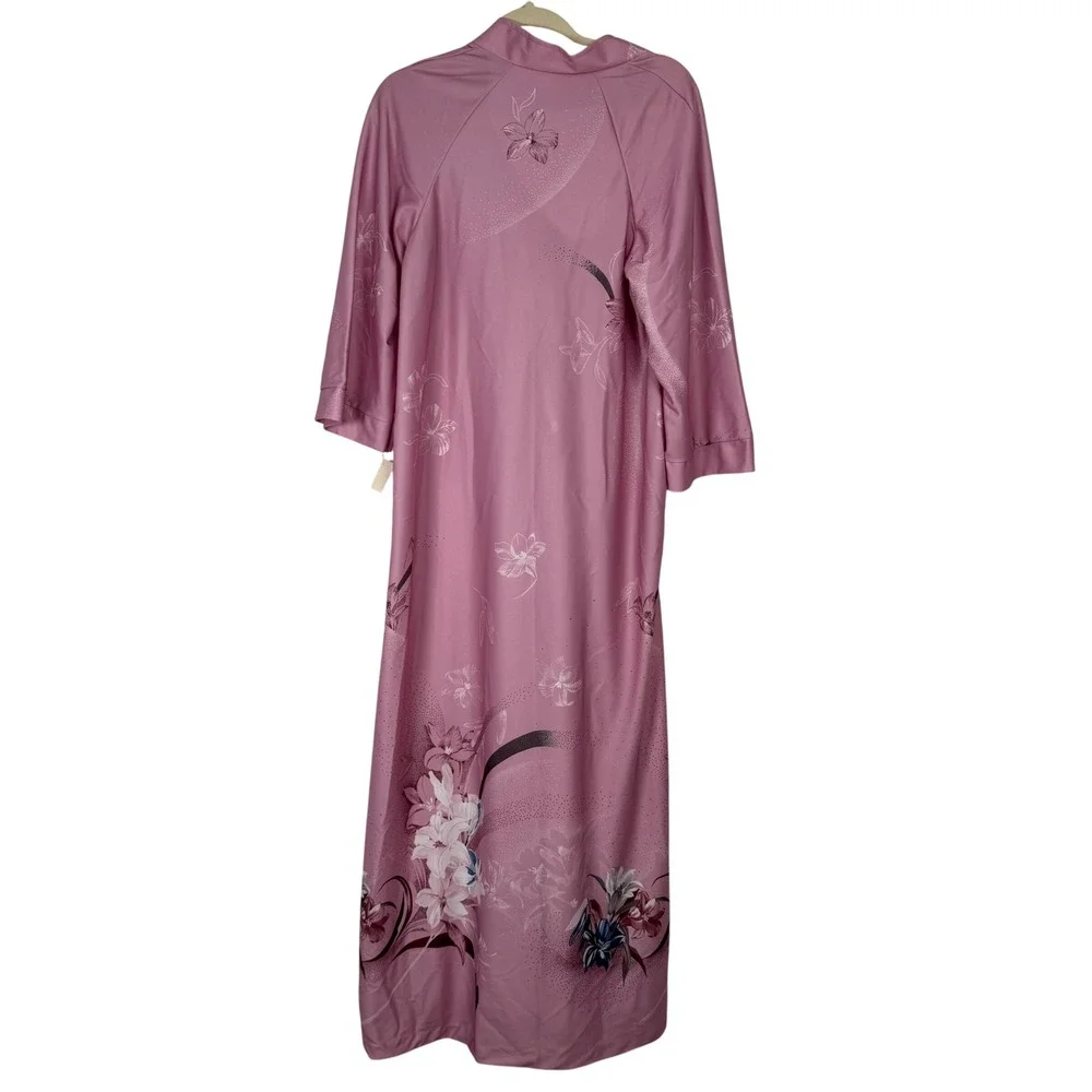 VTG TV Loungers Pink L Floral Zip Robe House Coat Dress 70s Hippie‎ Boho Kimono